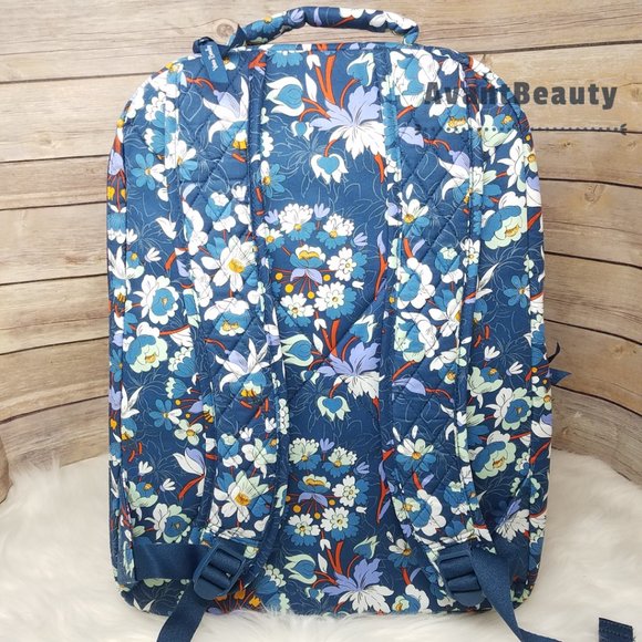 VERA BRADLEY Essential Large Backpack  Floral Blue Bursts Lunch Bunch Set New - Picture 11 of 16